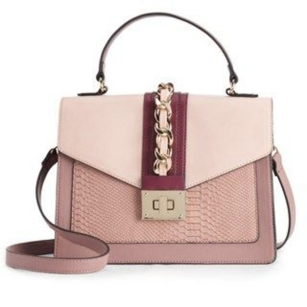 NWT Apt 9 Lexi Top Chain-Link Satchel Light Mauve And Burgundy Combination